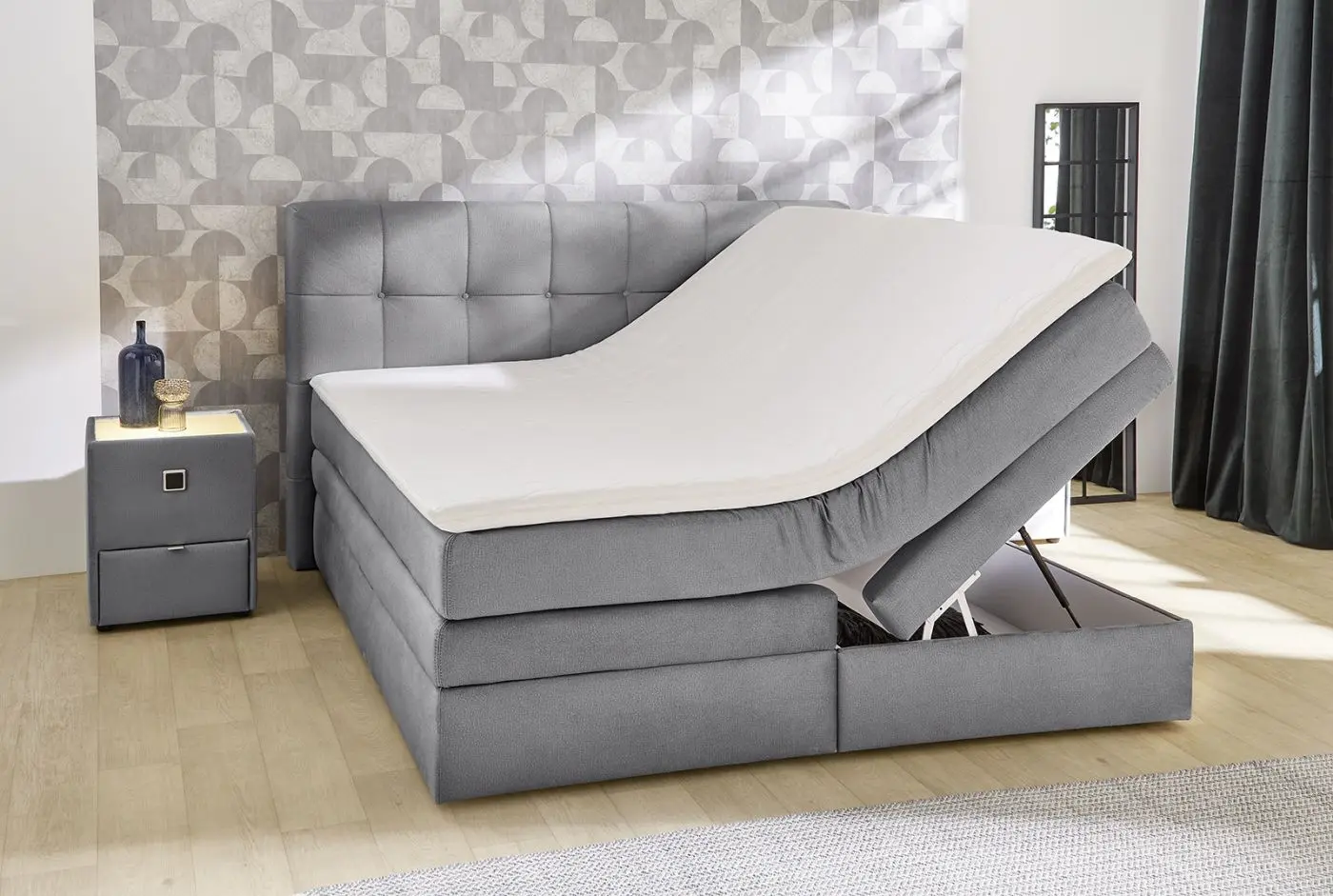Boxspringbett Amy 180 x 200 cm samtähnlich grau
