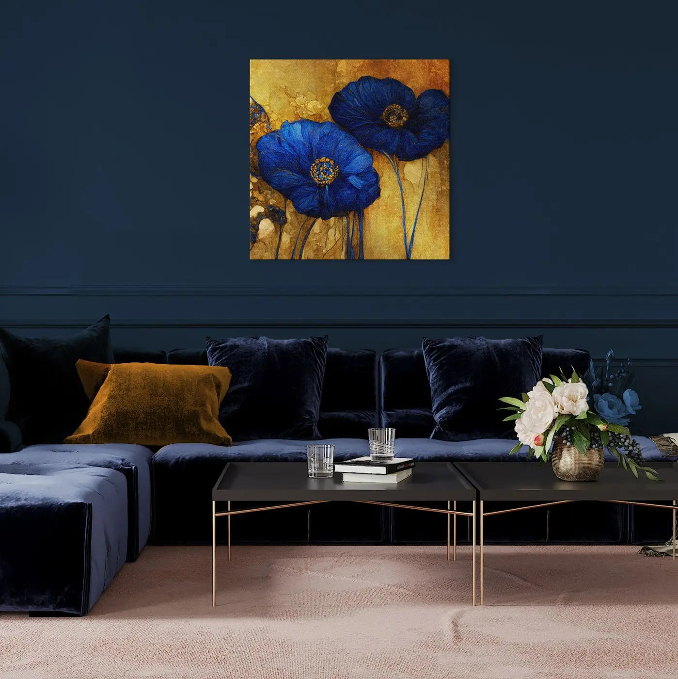 Leindwandbild Blue Poppies 60 x 60 cm