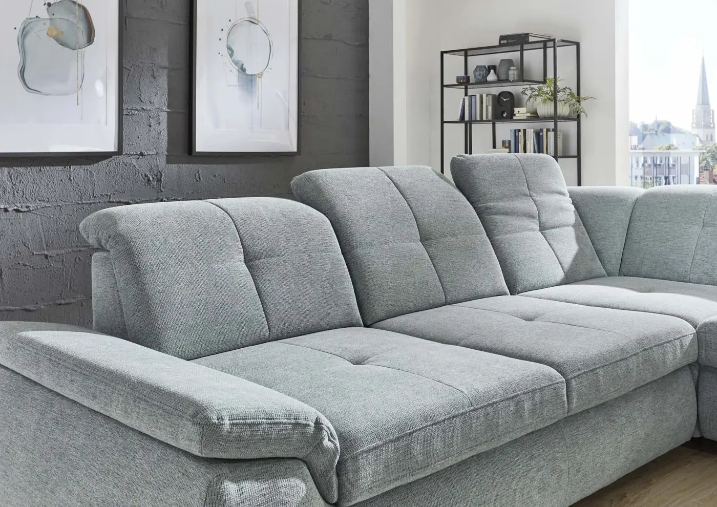 Wohnlandschaft KS294522 hellgrau mit Zusatzfunktionen couchliebe.