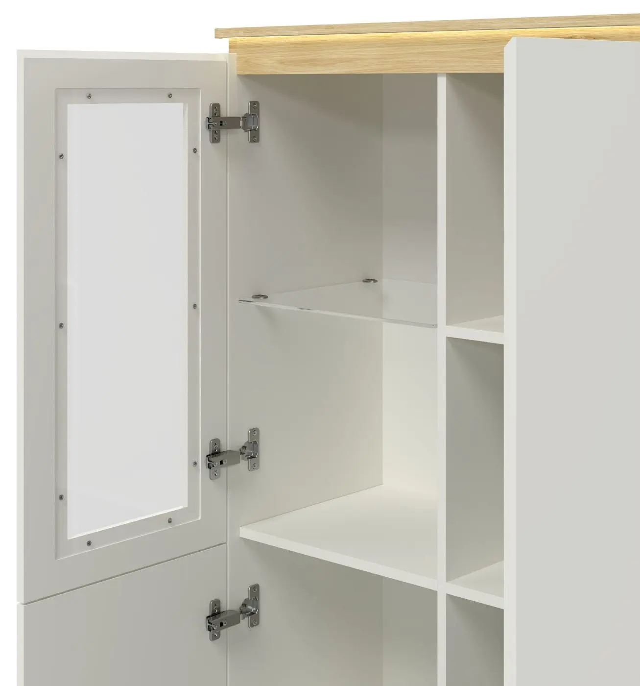 Highboard Namur weiß matt/Eiche hell mit Beleuchtung