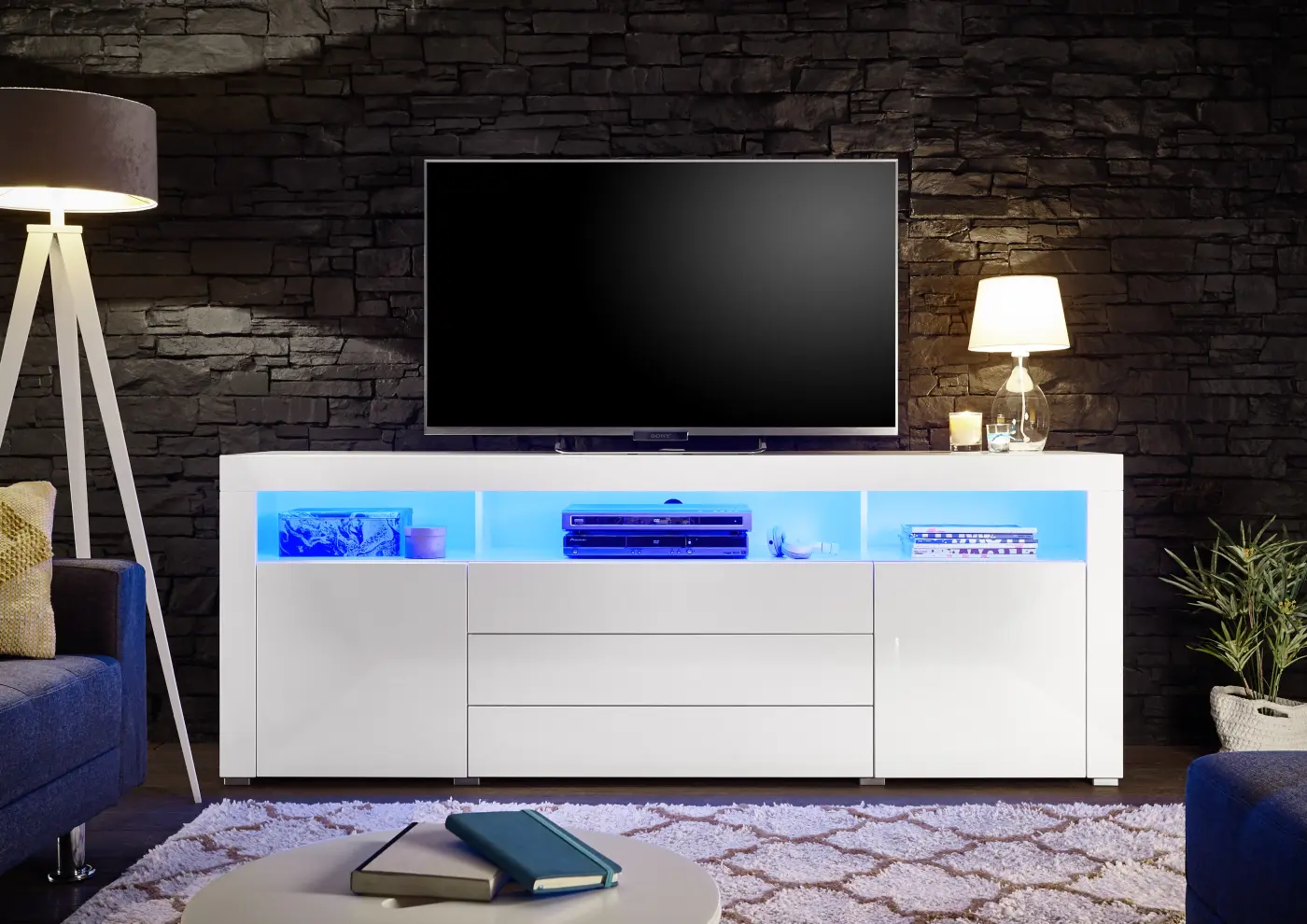 TV-Lowboard weiß inkl. Beleuchtung