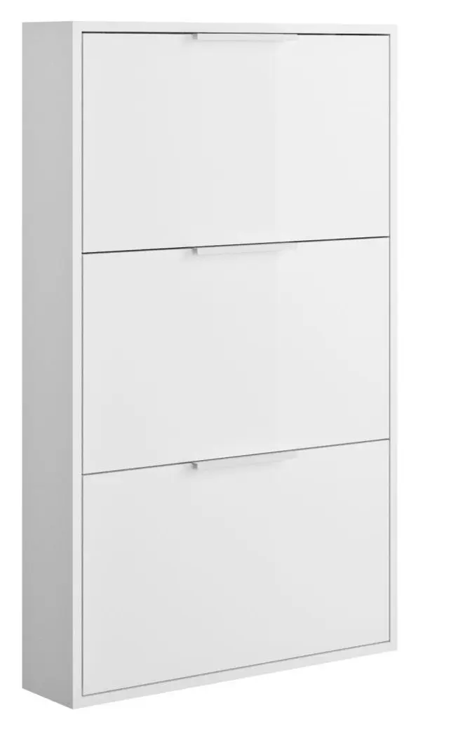 Schuhschrank Espresso 3 Klappen weiß Hochglanz
