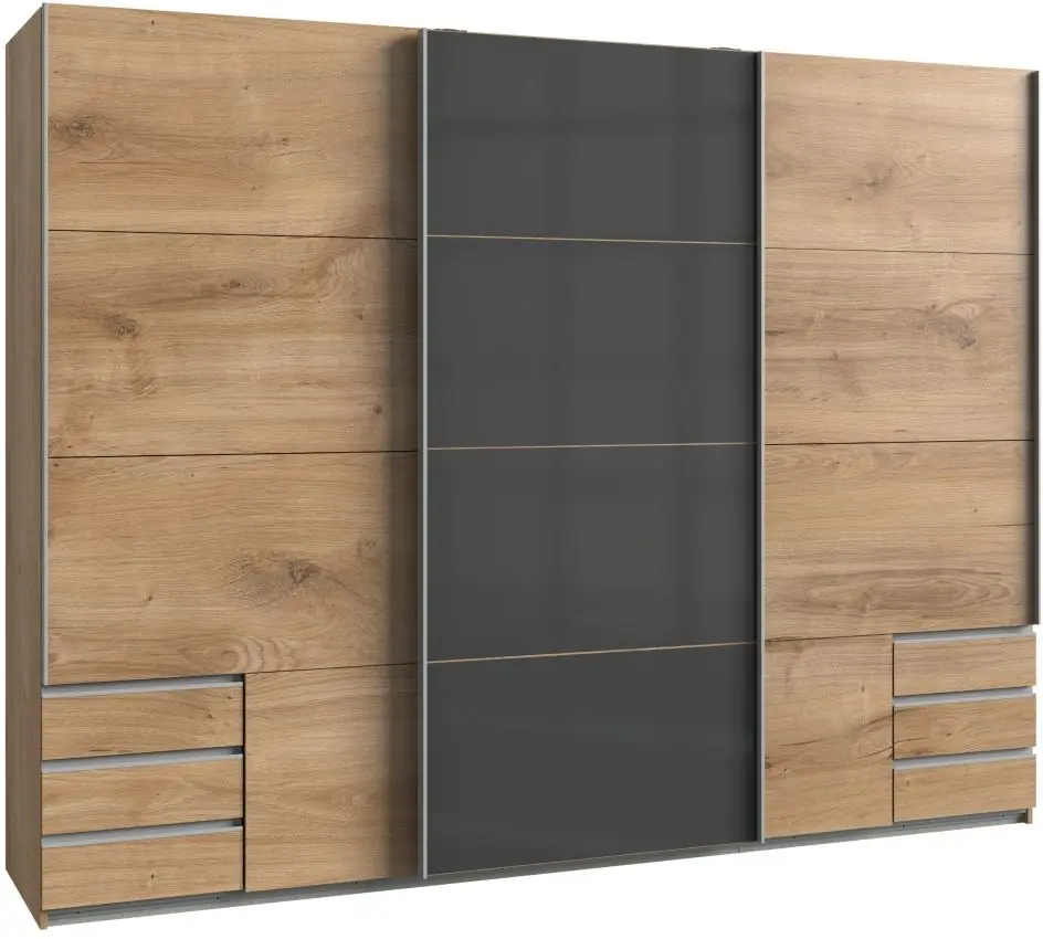 Schwebetürenschrank Valencia 3-türig Plankeneiche
