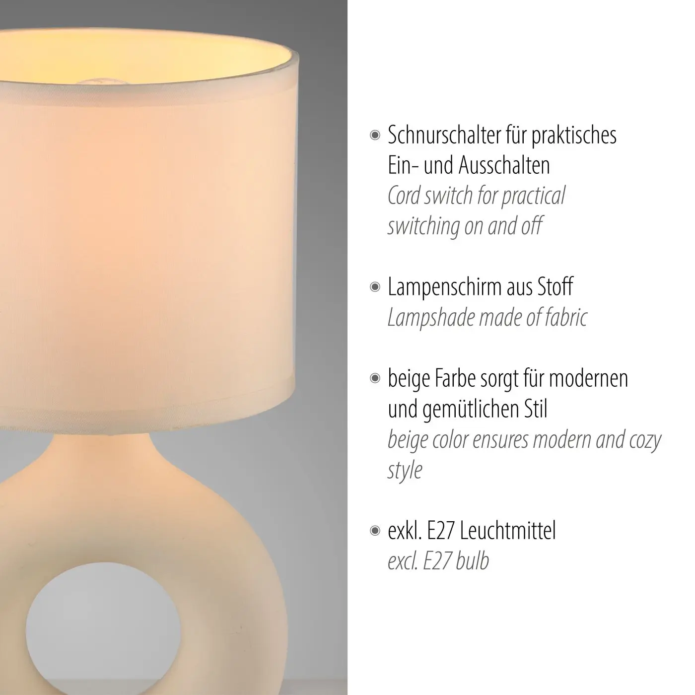 Tischleuchte Carara beige