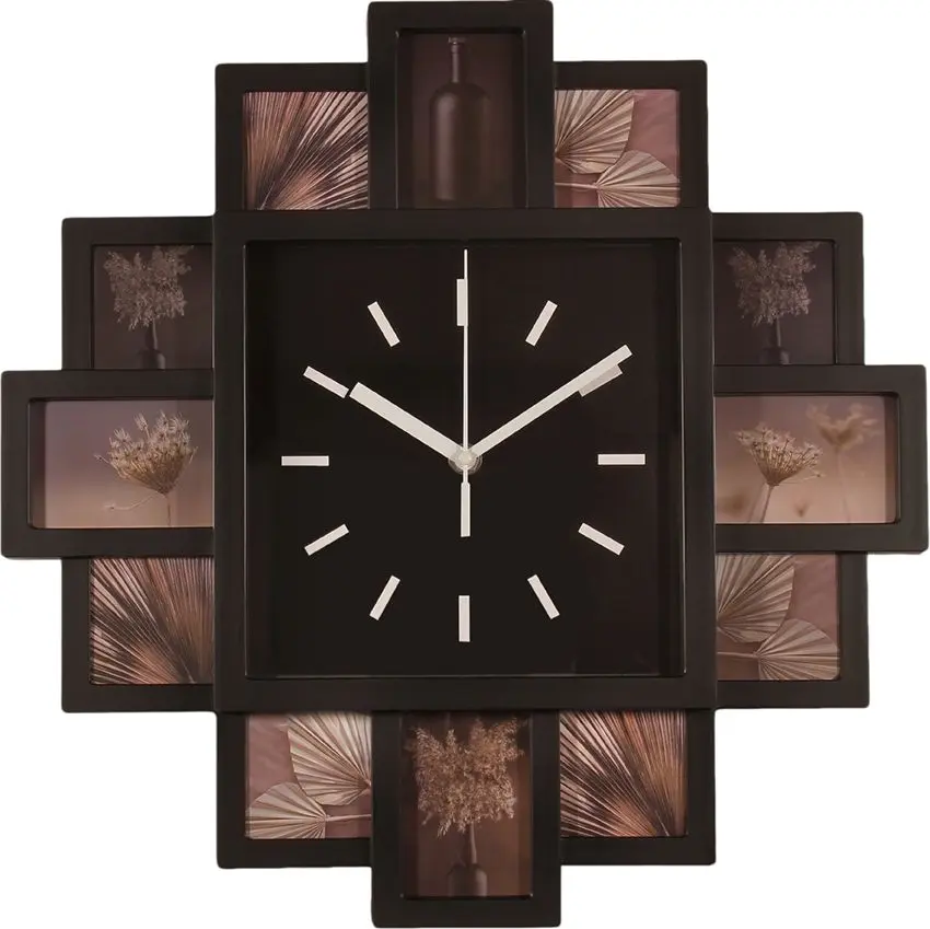 Wanduhr Fotocollage 39 x 39 cm schwarz