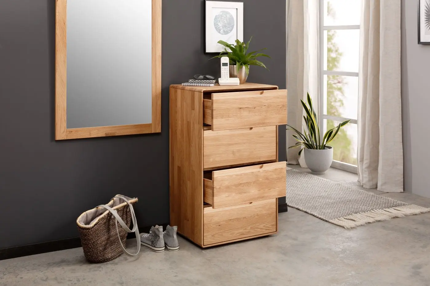 Kommode KM-0663 Wildeiche massiv 4 Schubkästen