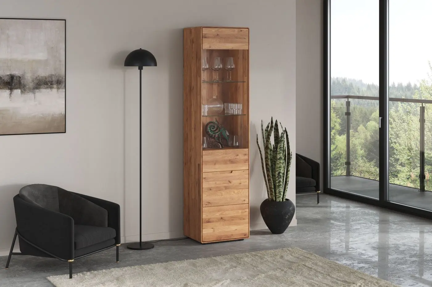 Vitrine WZ-0663 Wildeiche massiv Vitrine WZ-0663 Wildeiche