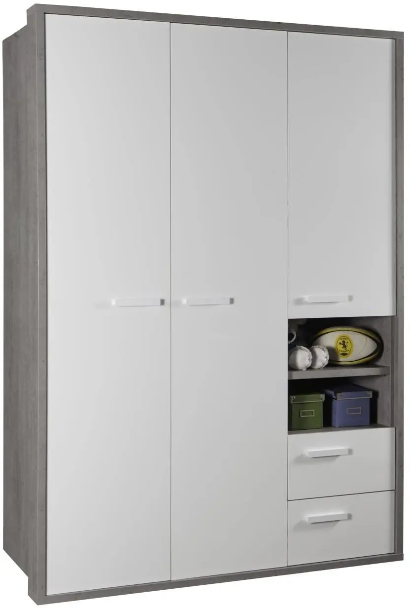 Kleiderschrank Mi Piace 3-türig Betonoptik/weiß Hochglanz