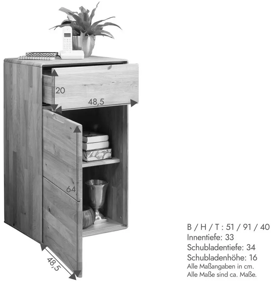 Kommode KM-0663 Wildeiche massiv 3 Schubkästen