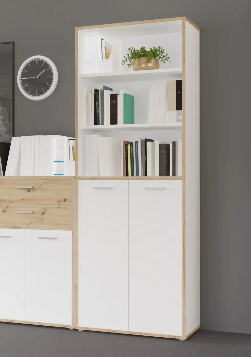 Büroschrank Keflavik weiß / Artisan Eiche Büroschrank Keflavik