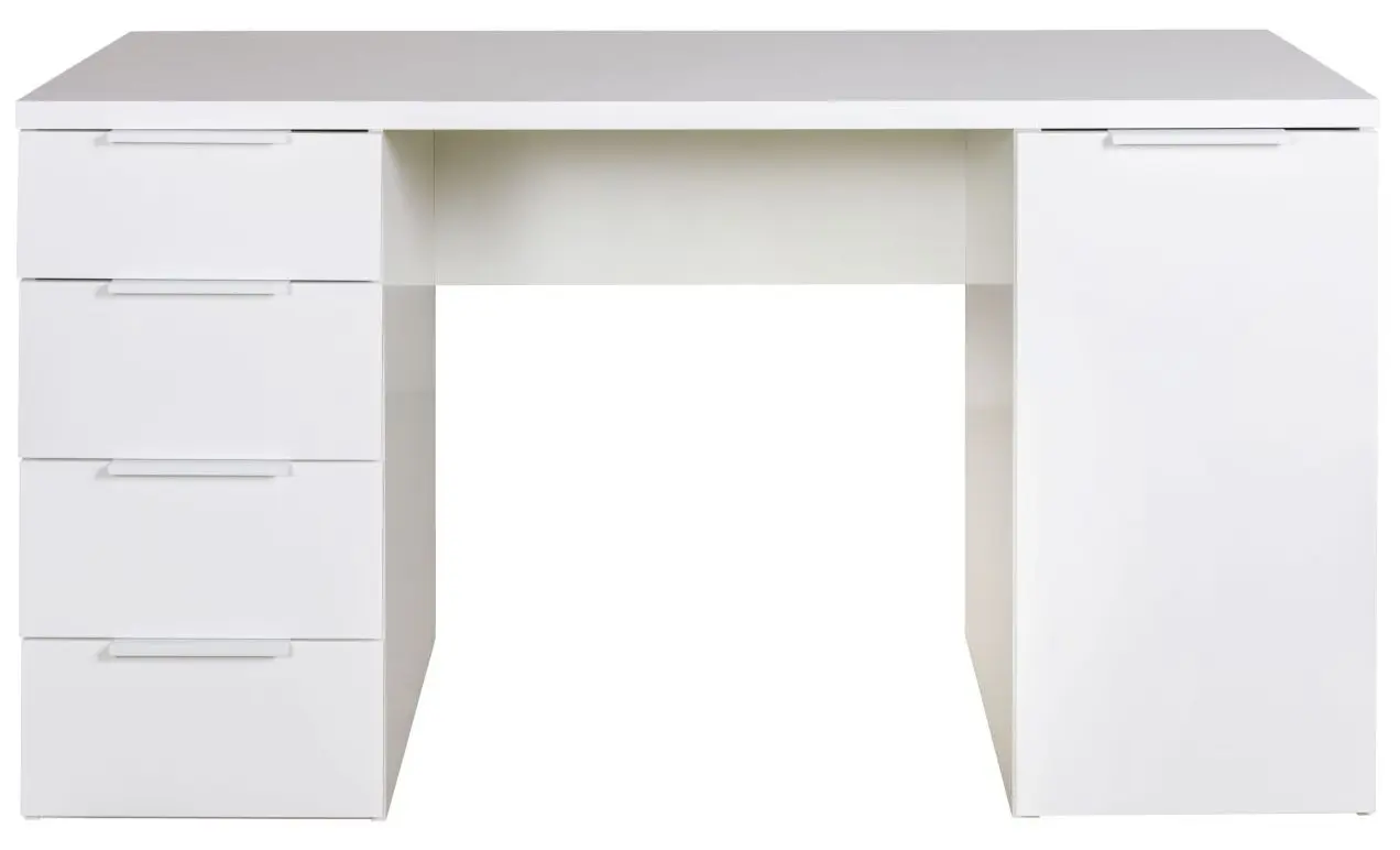 Schreibtisch Espresso 1-türig weiß Hochglanz 