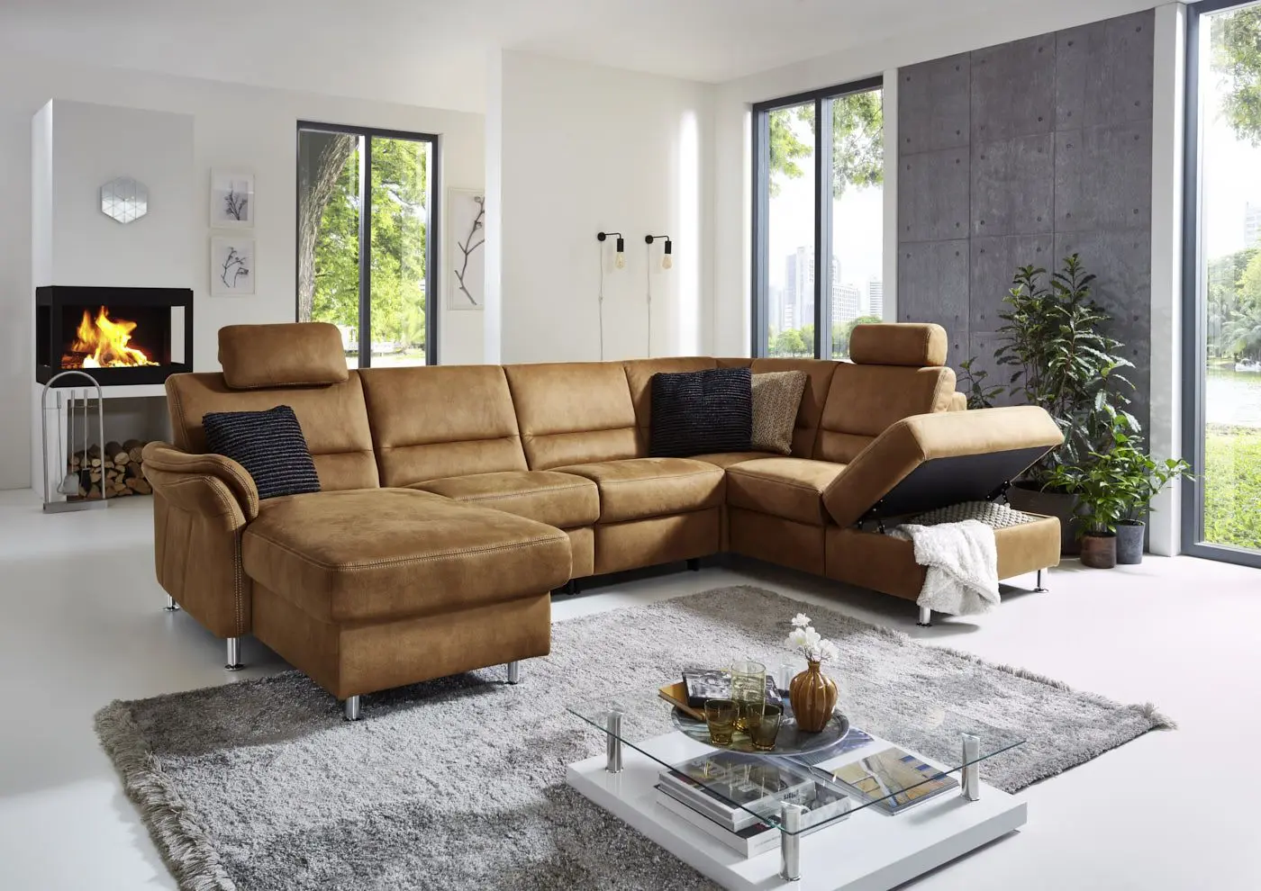Wohnlandschaft LS672117 in Deluxe Zimt mit Zusatzfunktionen couchliebe.