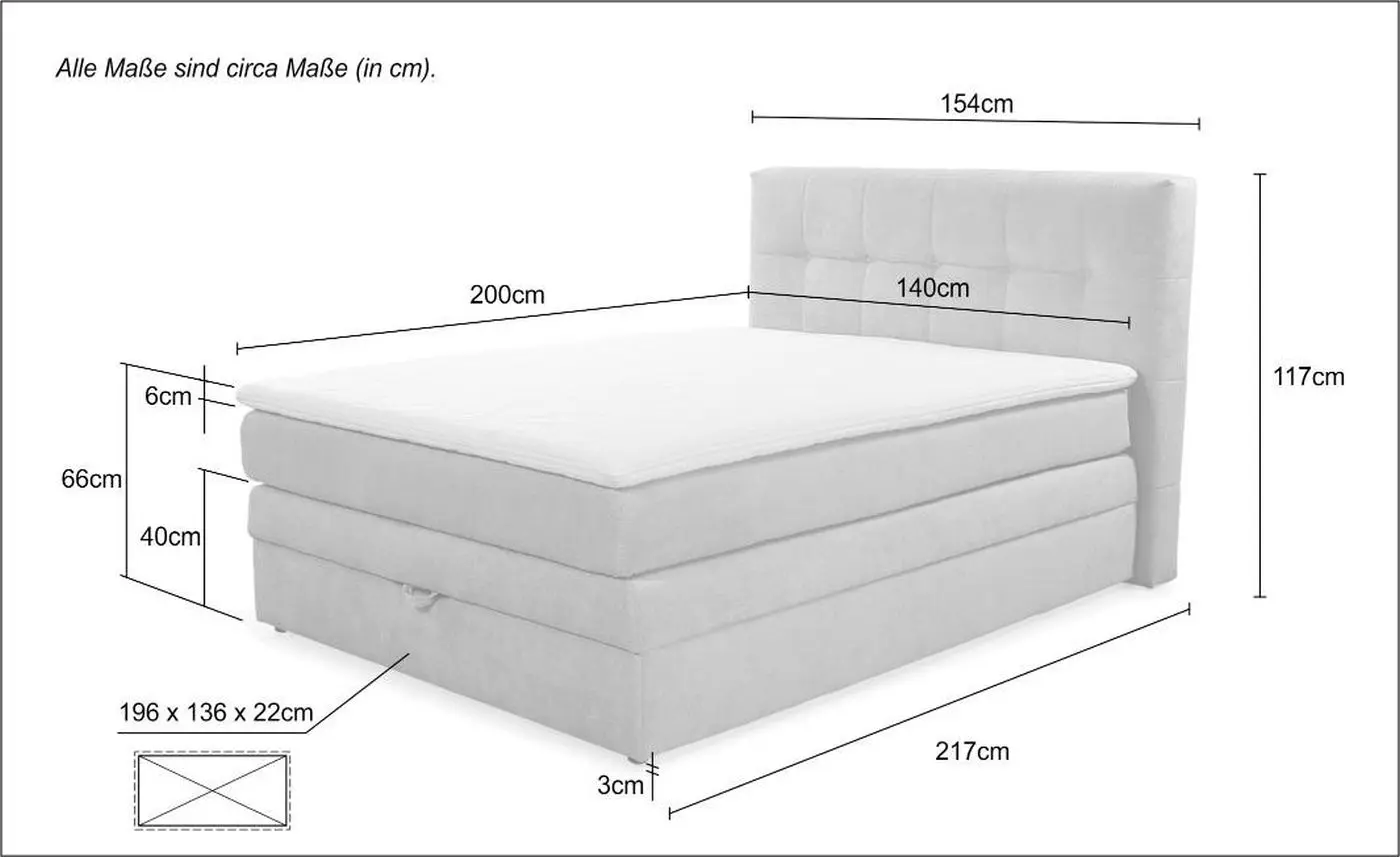 Boxspringbett Amy 140 x 200 cm samtähnlich grau