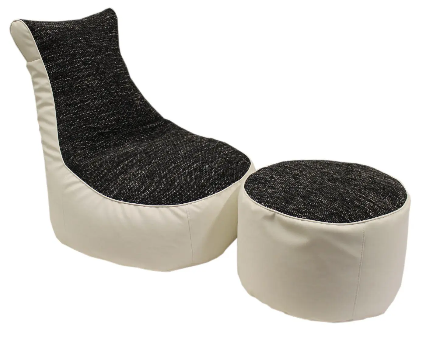 Hocker Pouf in Flachgewebe/Kunstleder weiß