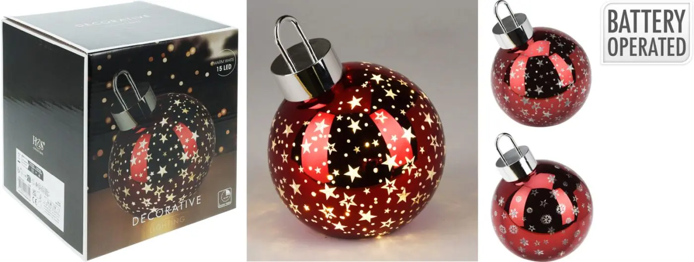 LED Weihnachtskugel 15 cm rot