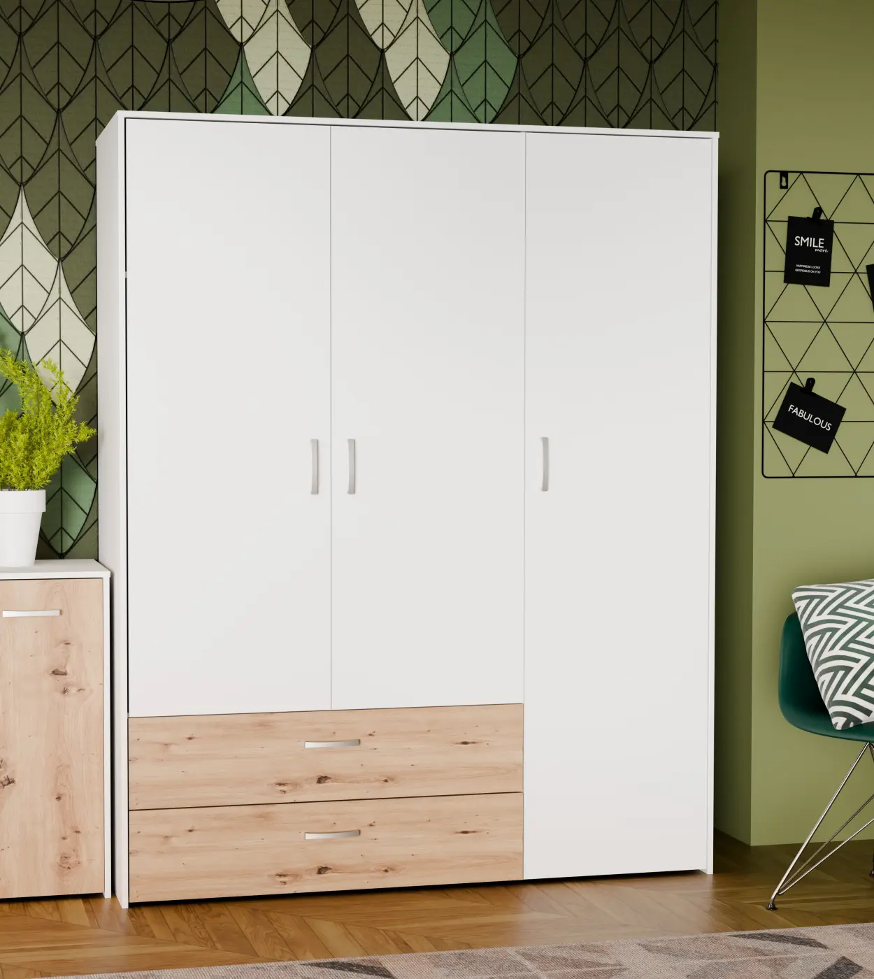 Drehtürenschrank Culgoa weiß / Artisan Eiche Drehtürenschrank Culgoa in weiß / Artisan Eiche