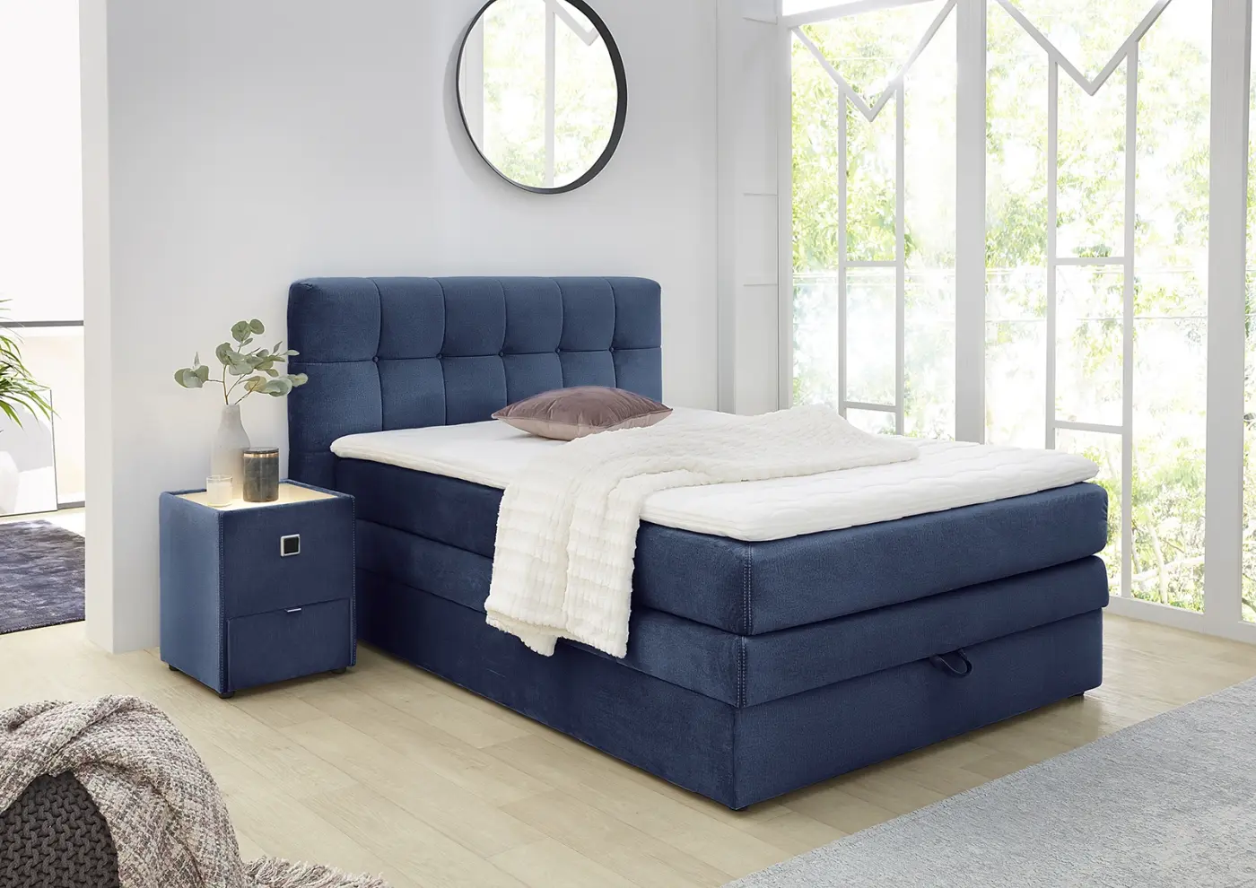 Boxspringbett Amy 140 x 200 cm samtähnlich blau