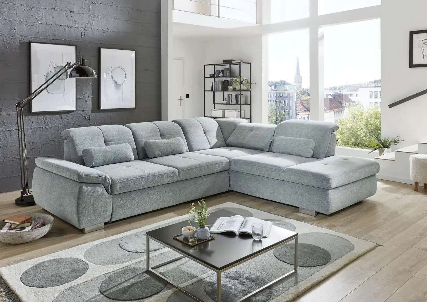 Wohnlandschaft KS294522 hellgrau mit Zusatzfunktionen couchliebe.