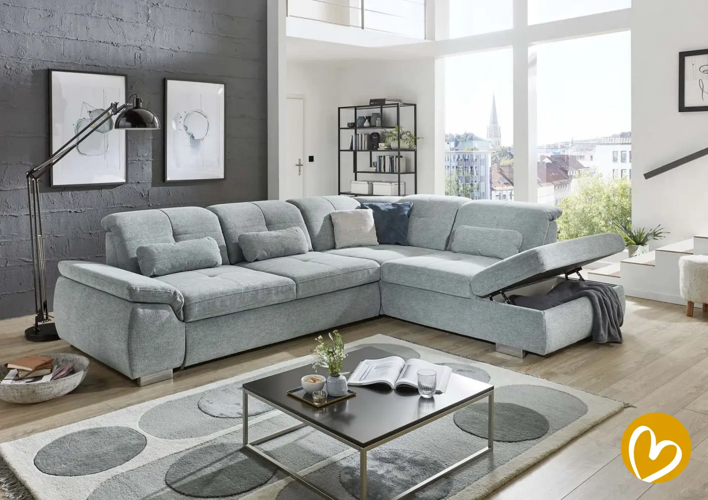 Wohnlandschaft couchliebe. KS294522 hellgrau mit Zusatzfunktionen