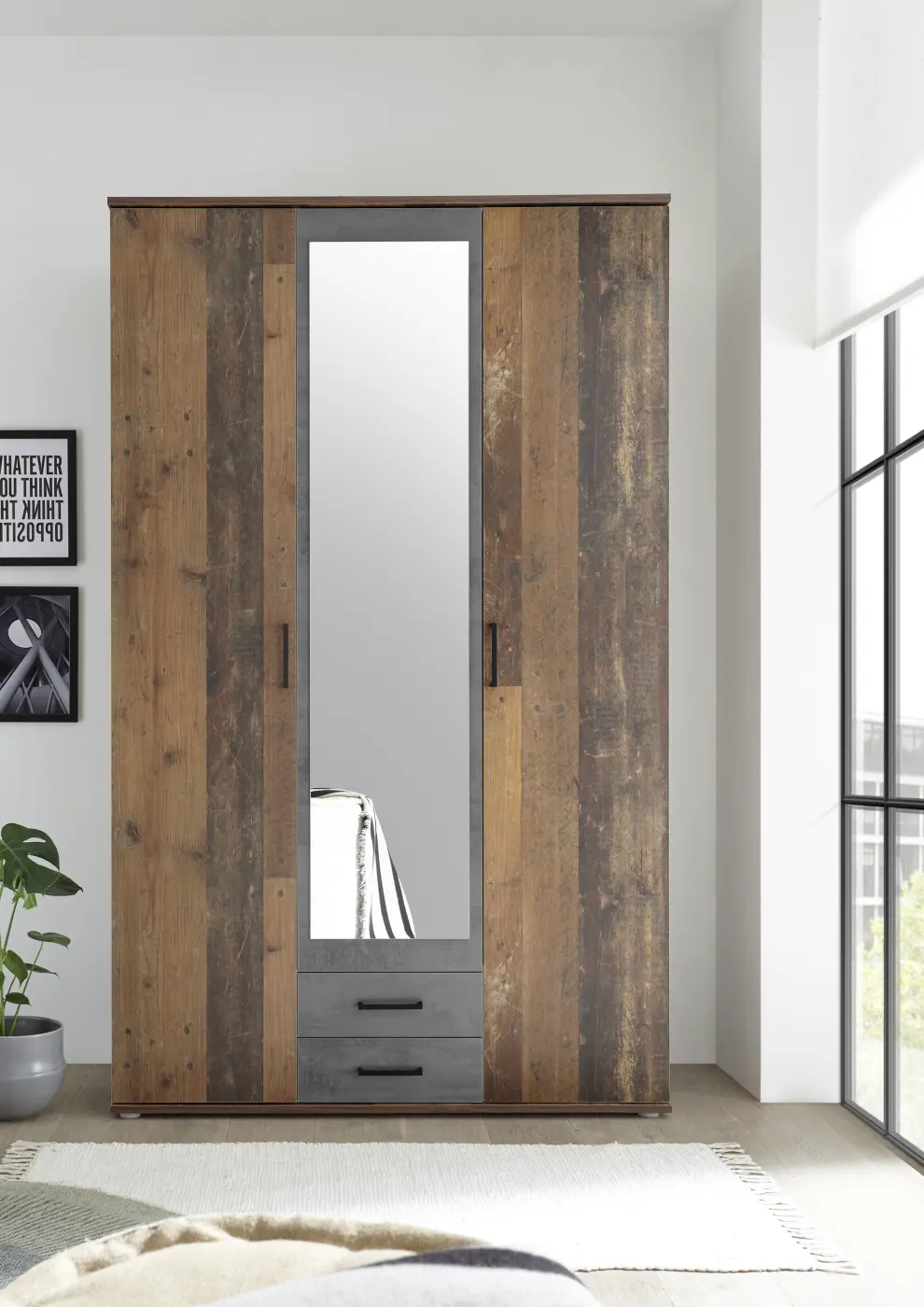 Drehtürenschrank Chicago 3-türig Old Style dunkel/Betonoxid Drehtürenschrank Chicago 3-türig Old Style dunkel/Betonoxid