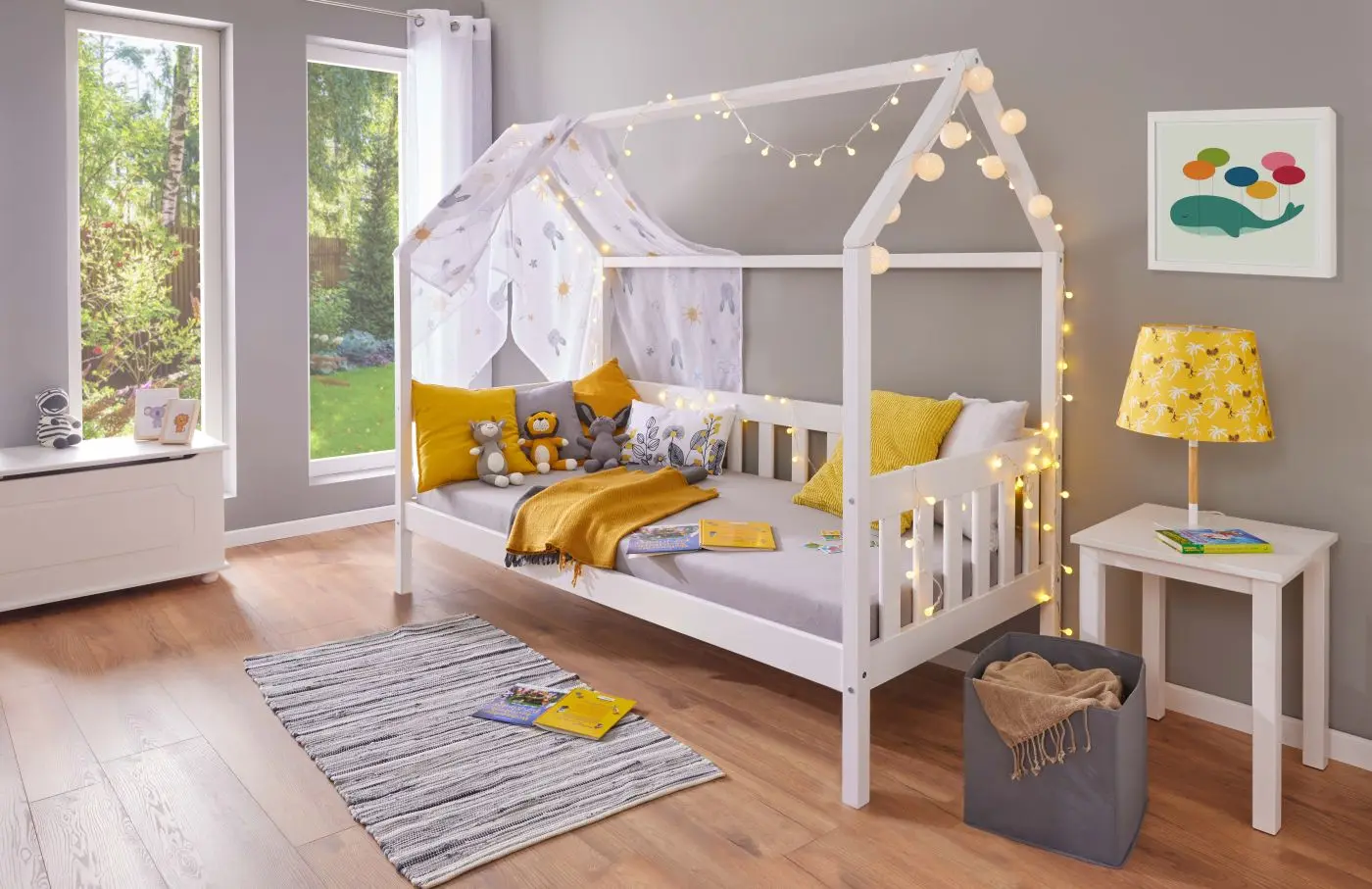 Massivholzbett Funky Housebed 90 x 200 cm weiß