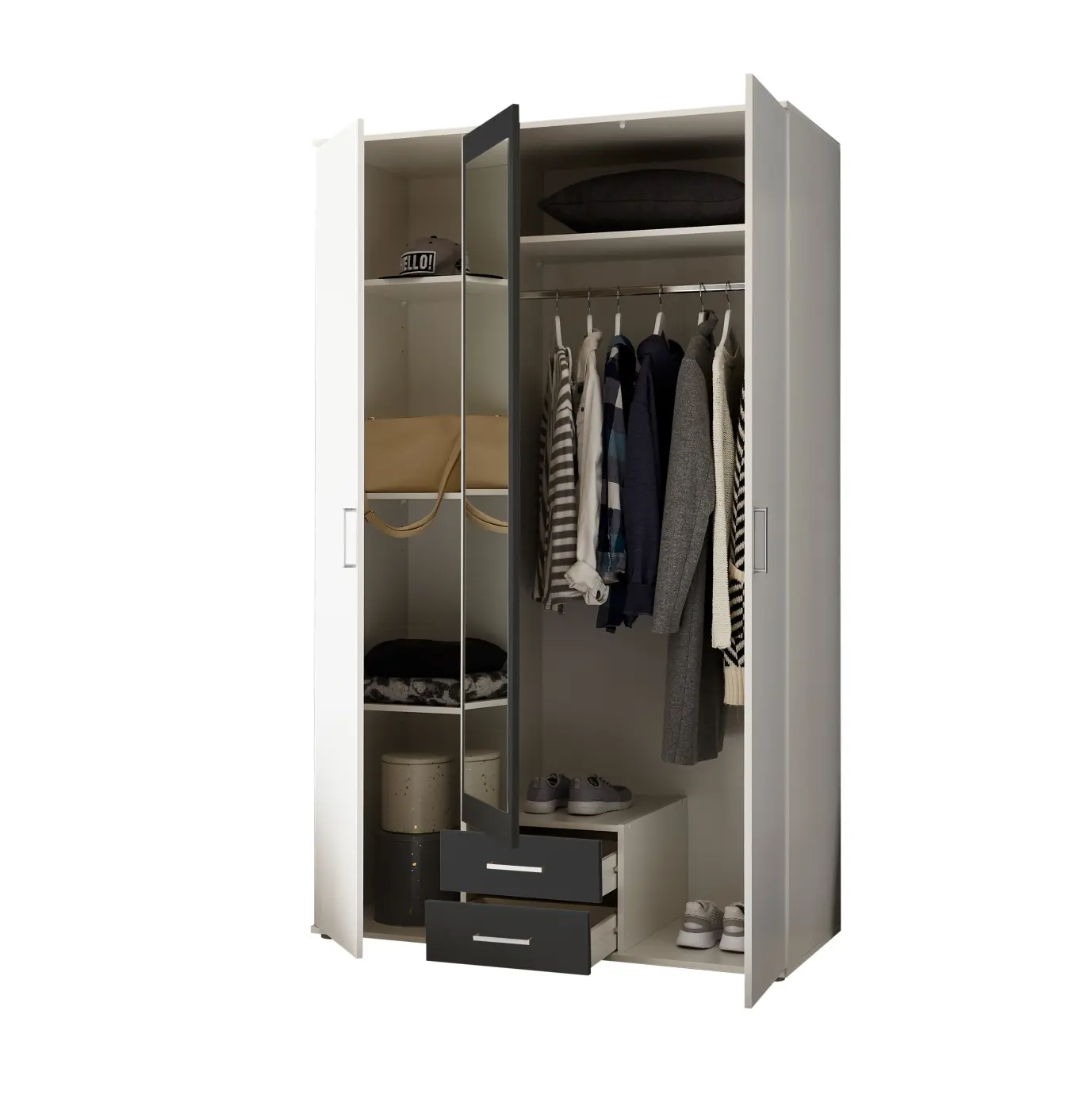 Kleiderschrank Hanau 3-türig weiß/graphit