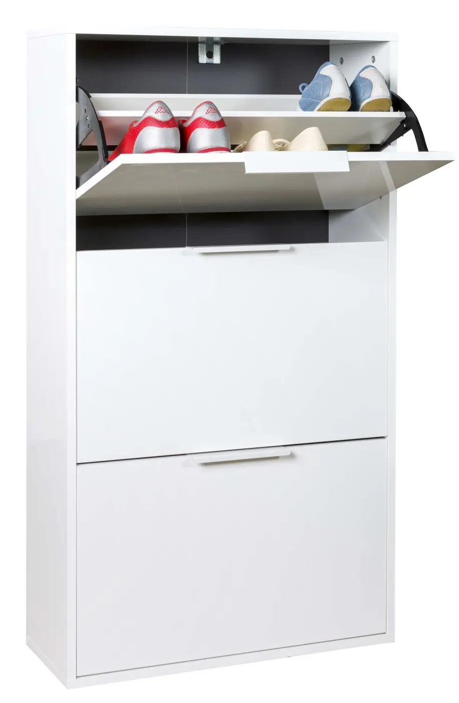 Schuhschrank Espresso 3 Klappen weiß Hochglanz