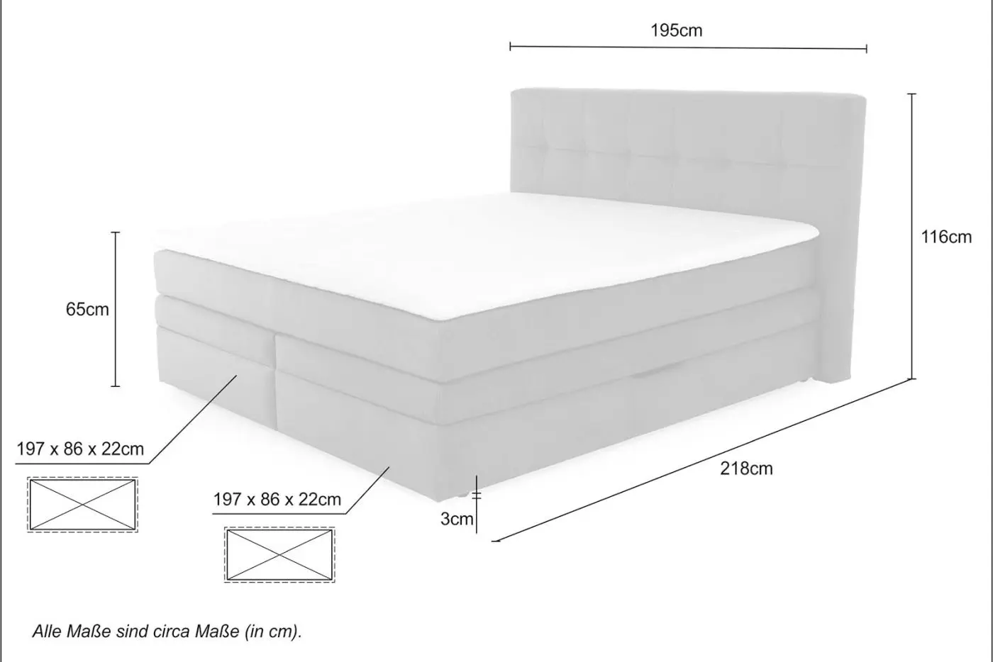 Boxspringbett Amy 180 x 200 cm samtähnlich grau