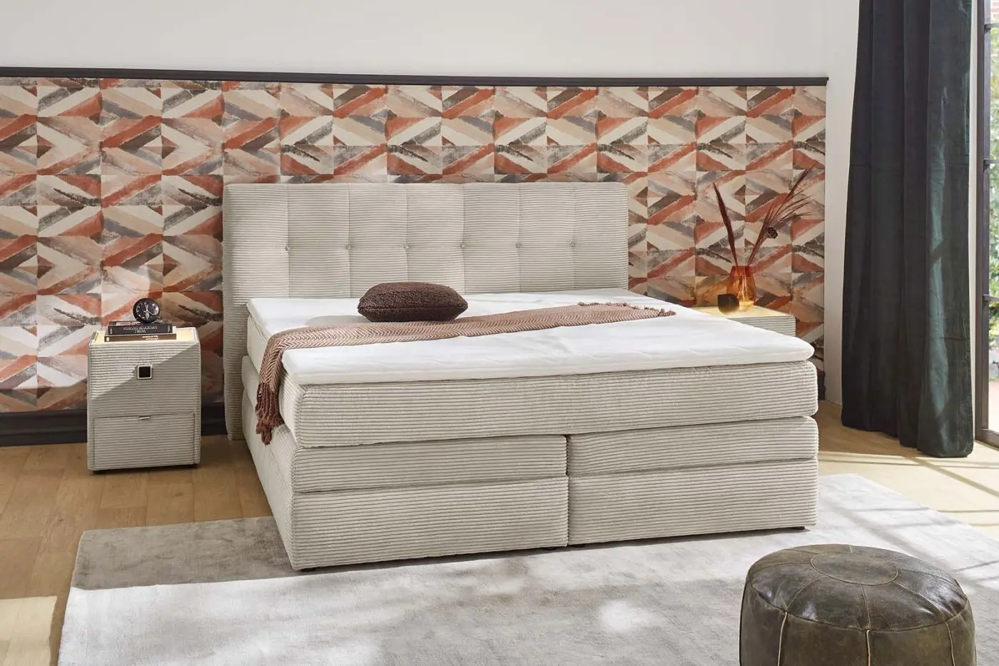 Boxspringbett Amy 180 x 200 cm Cord hellgreige