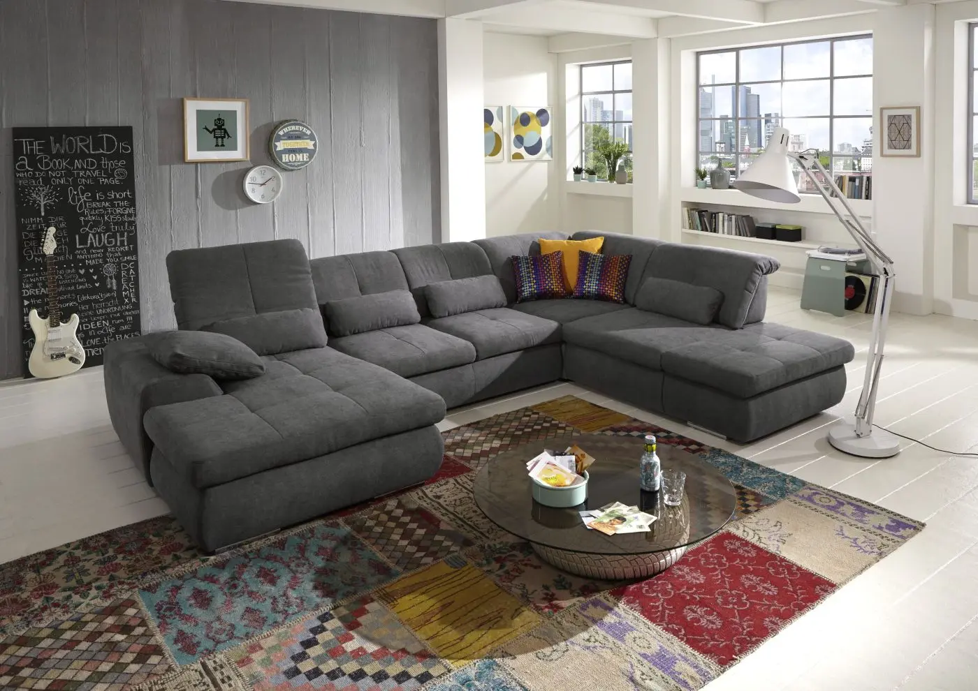 Wohnlandschaft KS25 Vincenzo grau mit Zusatzfunktionen couchliebe.
