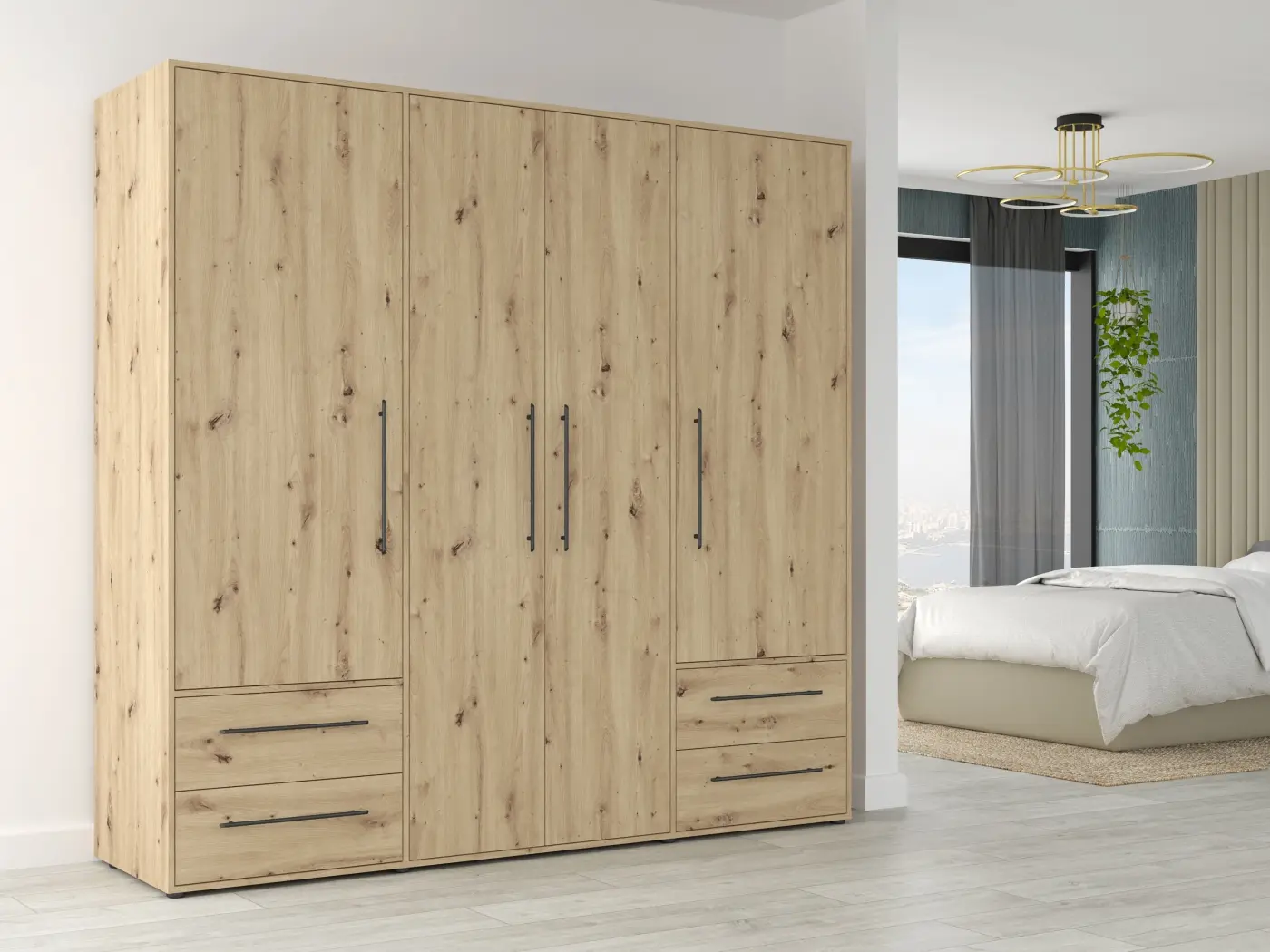 Drehtürenschrank Mokkaris 4-türig Artisan Eiche