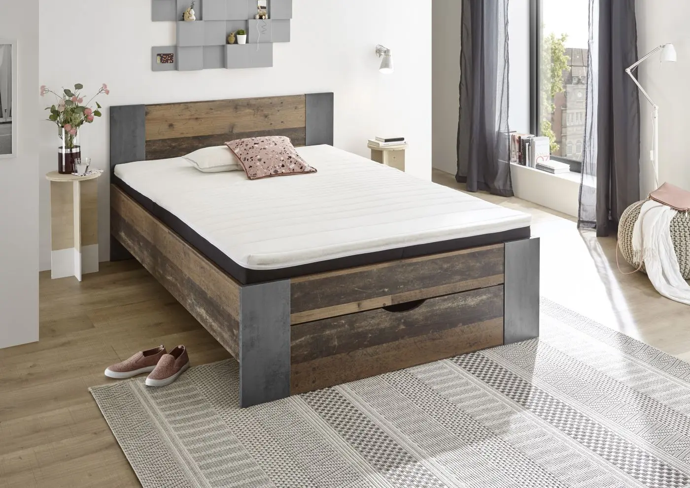 Bett Martin 140 x 200 cm Old Style dunkel/Betonoxid
