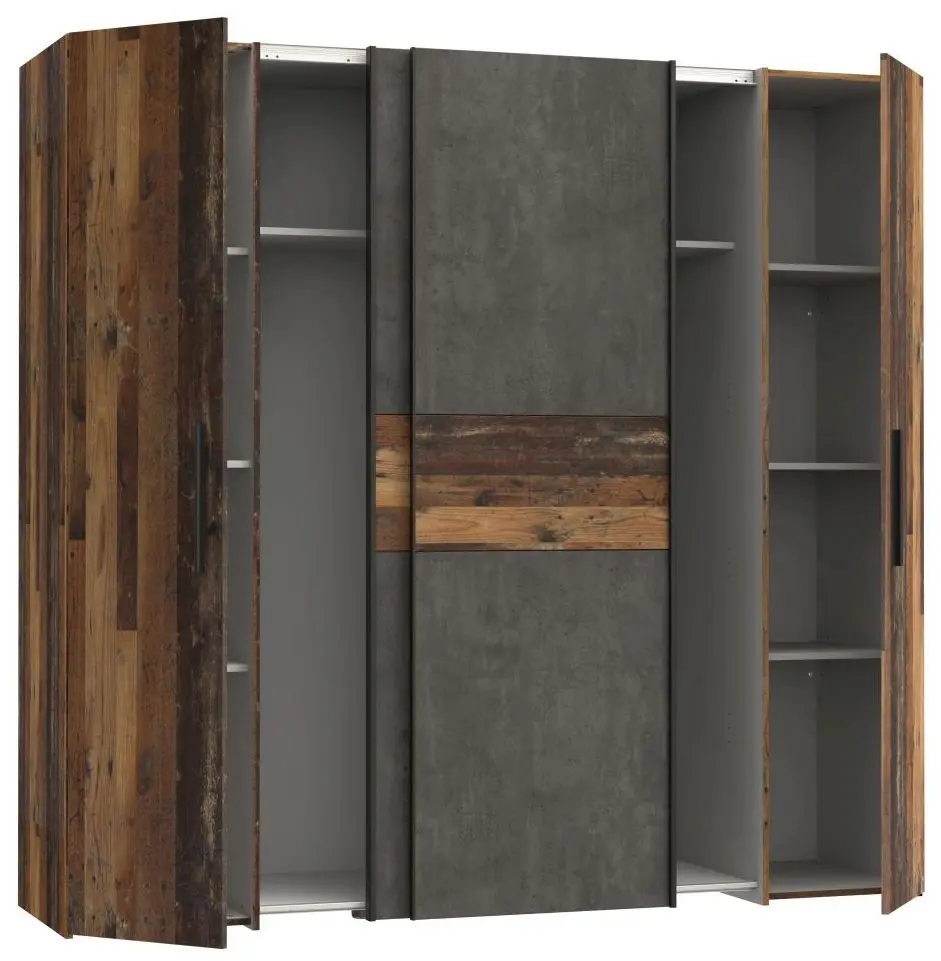 Dreh-/Schwebetürenschrank Kalixtus 4-türig Old Wood/Betonoptik