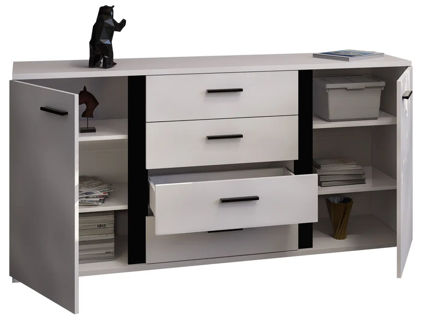 Sideboard Kanada weiß mit schwarzen Absetzungen
