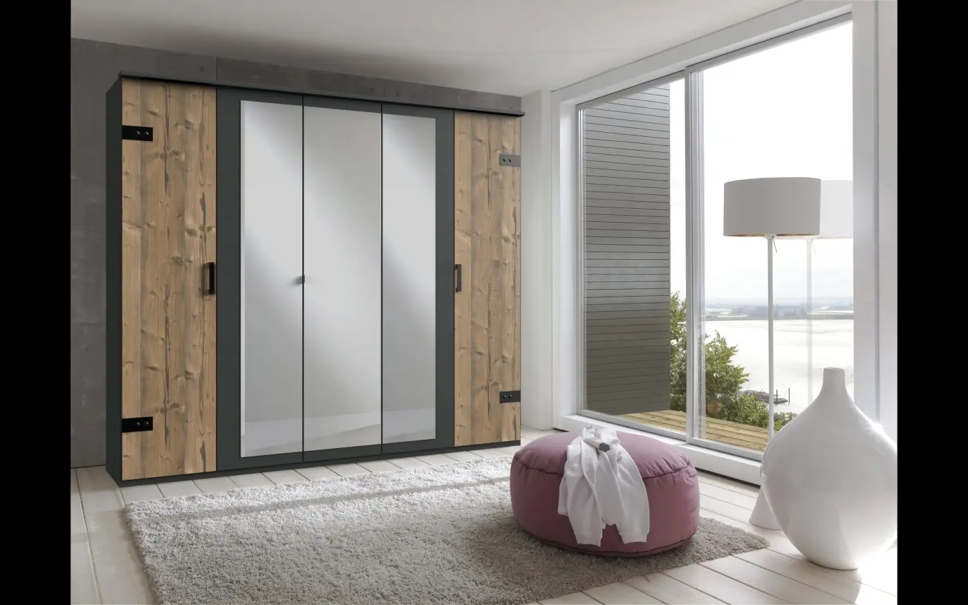 Drehtürenschrank Stockholm 5-türig Silber Fir/graphit
