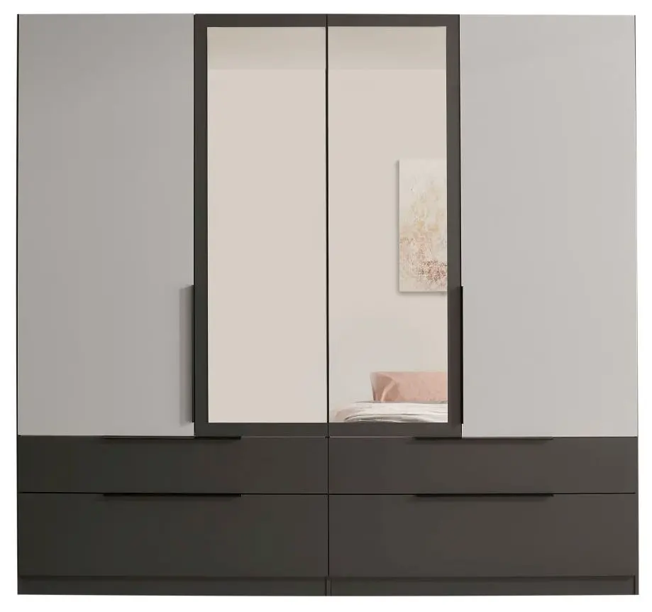 Drehtürenschrank Calinaro 4-türig graphit/lichtgrau