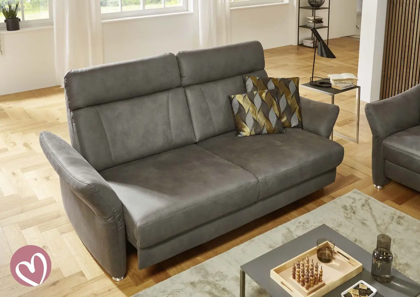 2,5-Sitzer couchliebe. PP-PF24014 anthrazit mit Zusatzfunktionen breit