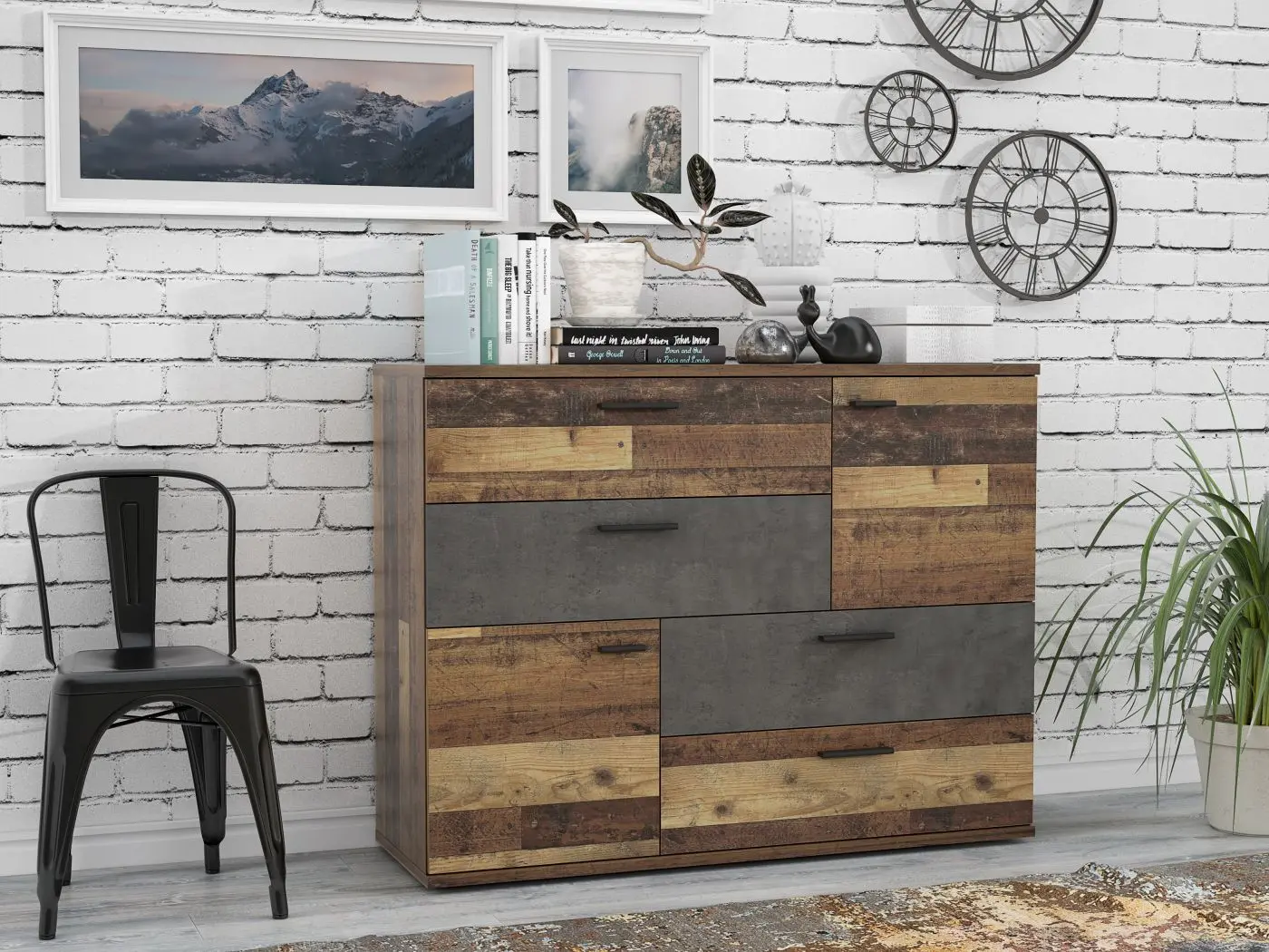 Kommode Skive Old Wood/Betonoptik dunkelgrau