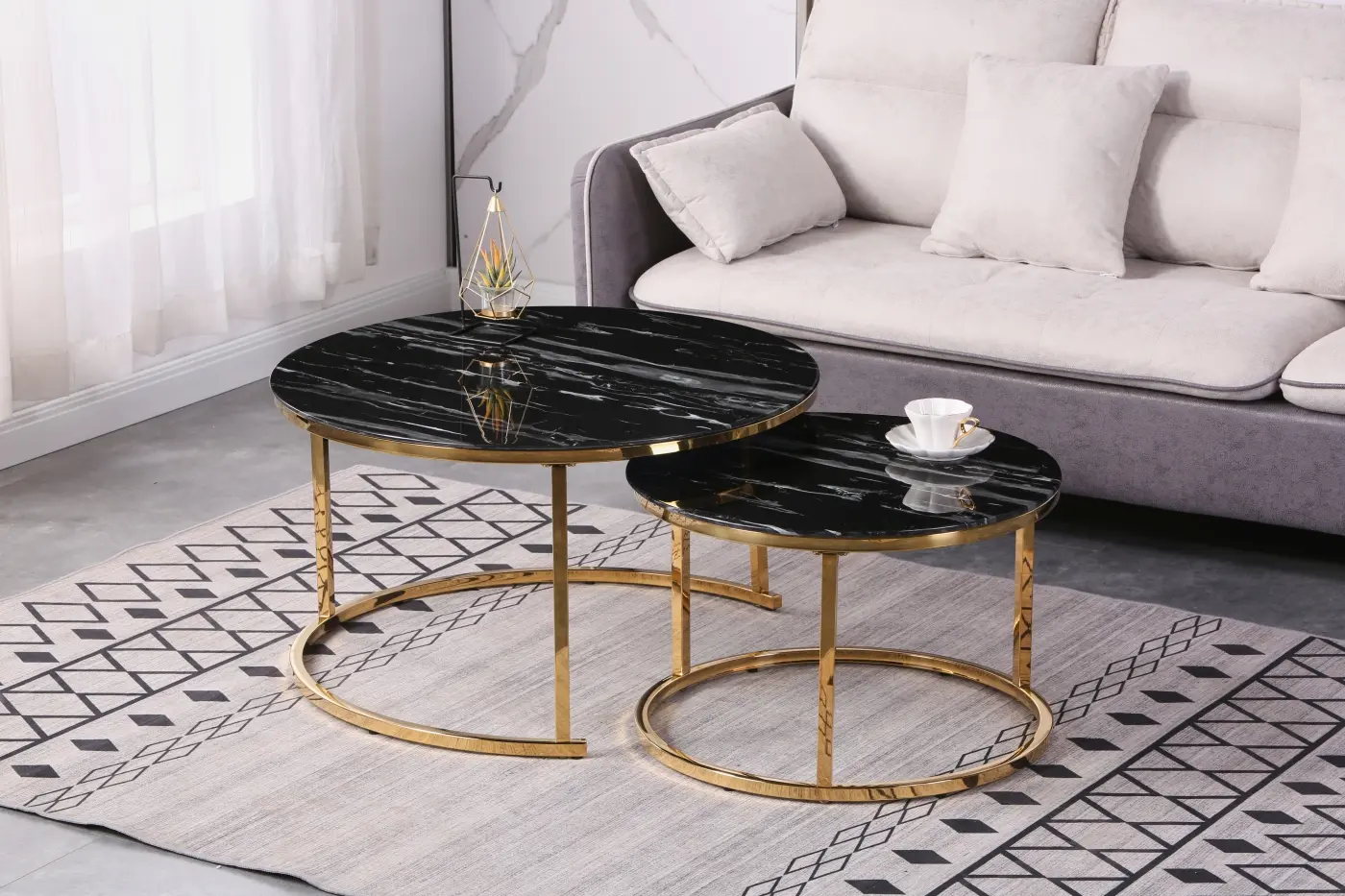 Couchtisch-Set Marmoroptik schwarz/gold