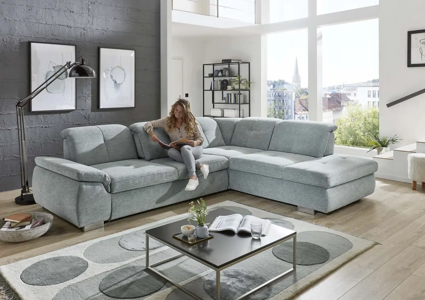 Wohnlandschaft KS294522 hellgrau mit Zusatzfunktionen couchliebe.