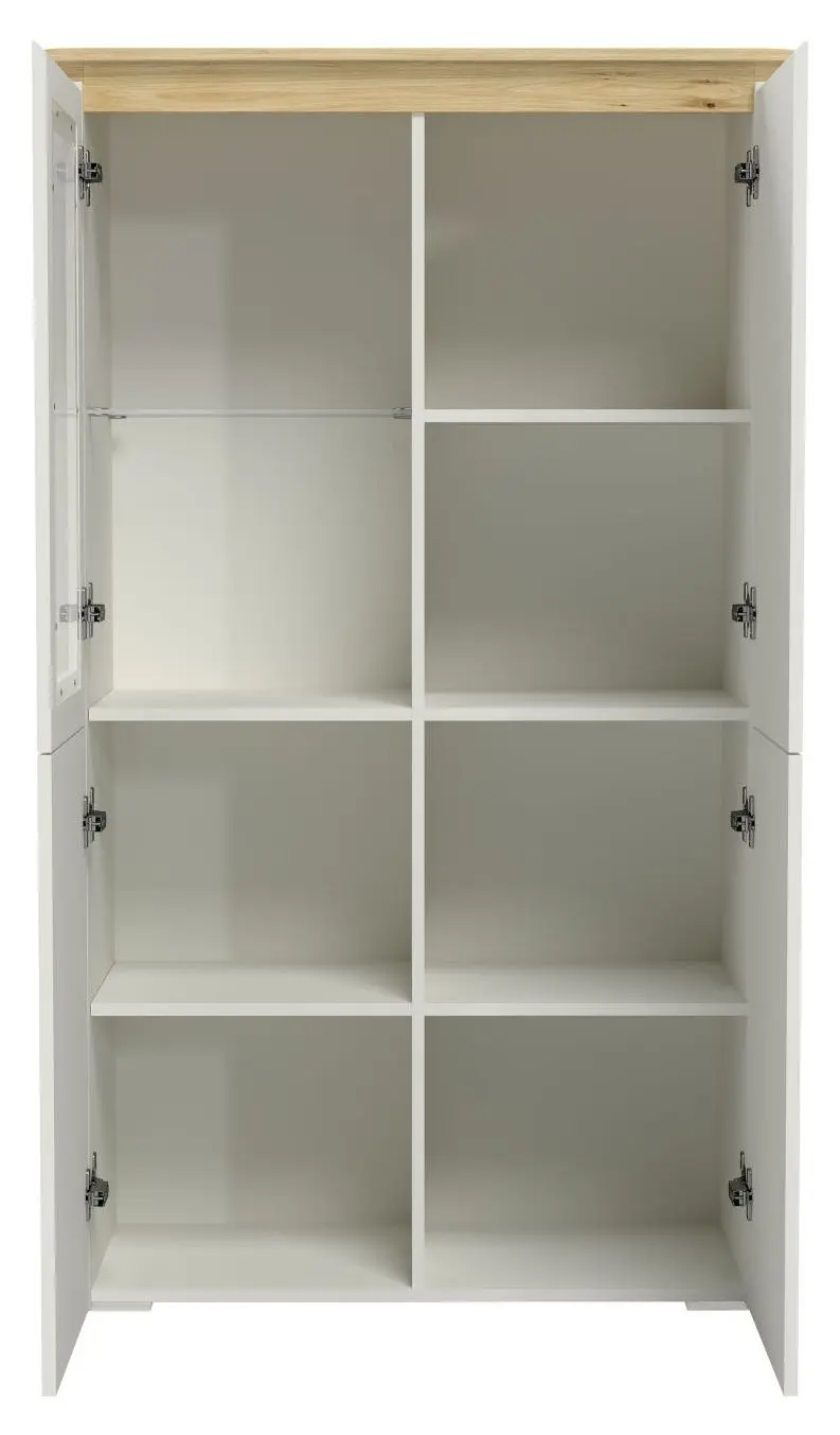 Highboard Namur weiß matt/Eiche hell mit Beleuchtung