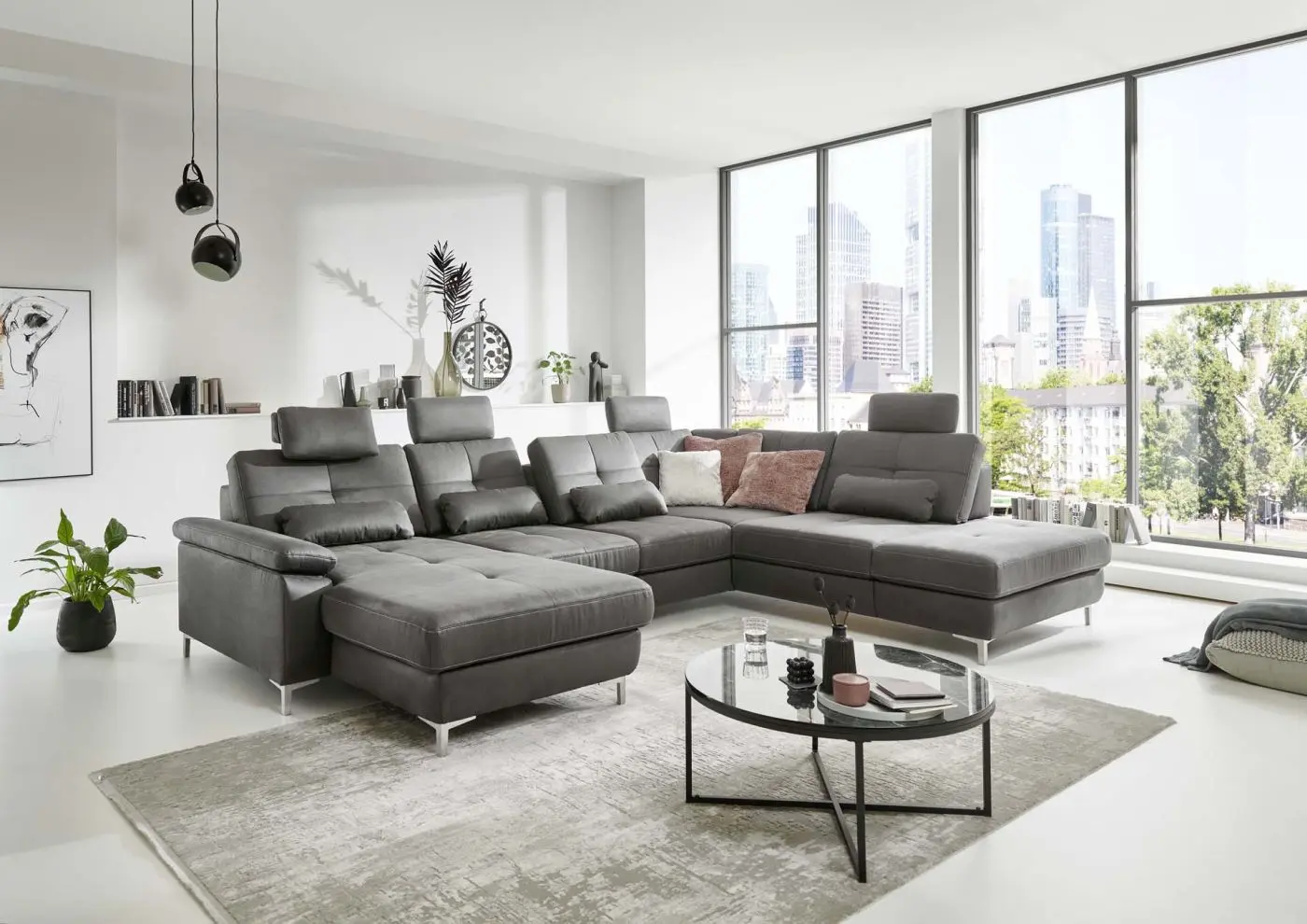 Wohnlandschaft couchliebe. LS23 Bars geprägter Microfaser steel mit Zusatzfunktionen Wohnlandschaft LS23 Bars geprägter Microfaser steel mit Zusatzfunktionen couchliebe.