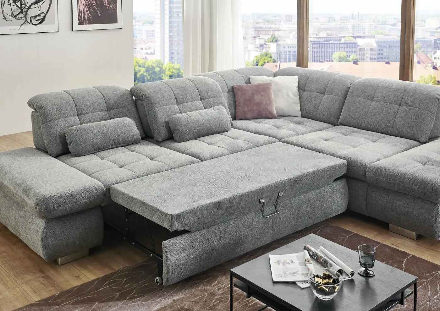 Wohnlandschaft couchliebe. LS760719 grau mit Zusatzfunktionen