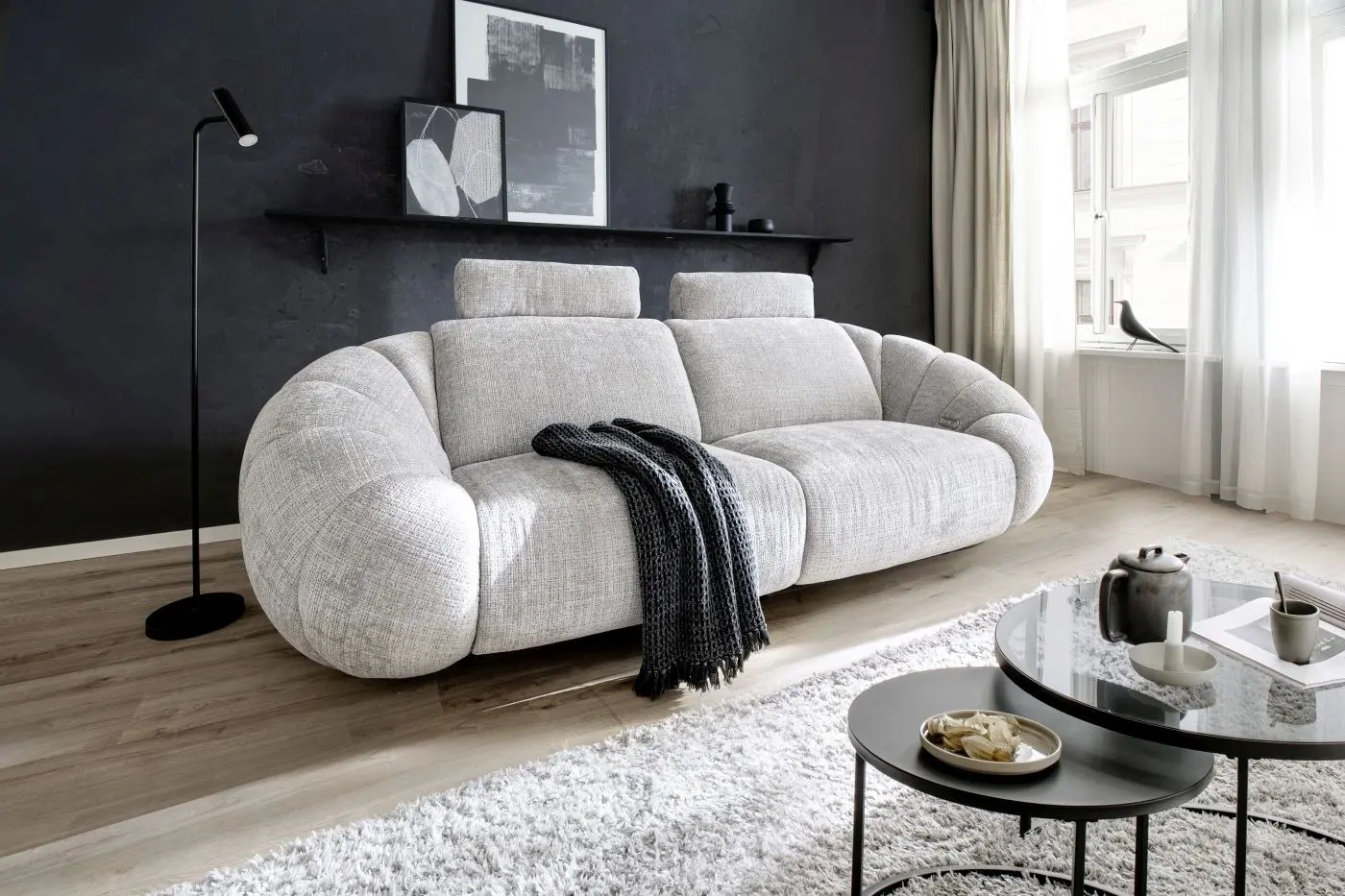 Sofa Kinsale hellgrau inkl. elektr. Relaxfunktion