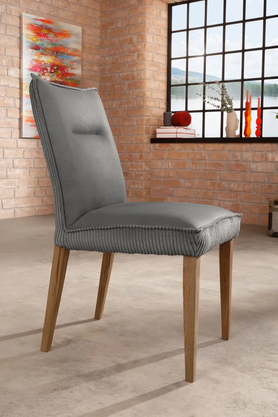Polsterstuhl ST-512 Microfaser/Cord grau Massivholzgestell