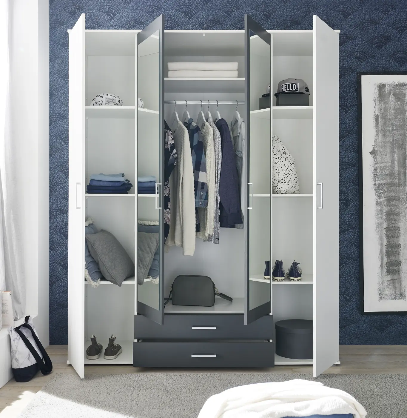Kleiderschrank Hanau 3-türig weiß/graphit