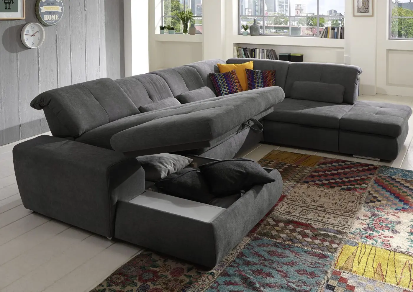 Wohnlandschaft KS25 Vincenzo grau mit Zusatzfunktionen couchliebe.