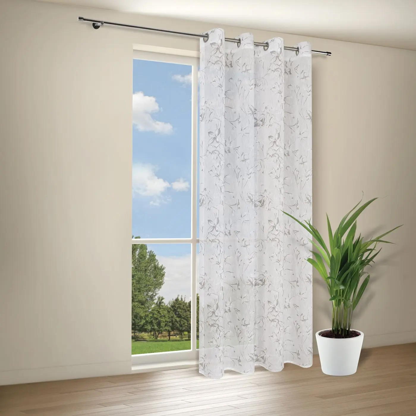 Ösenschal grau Blumenranke