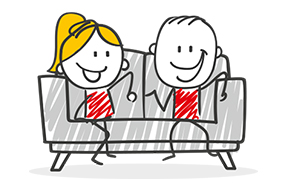 Emoji- Eine Frau und ein Mann sitzen glücklich auf dem Sofas / Couches -Möbel AS