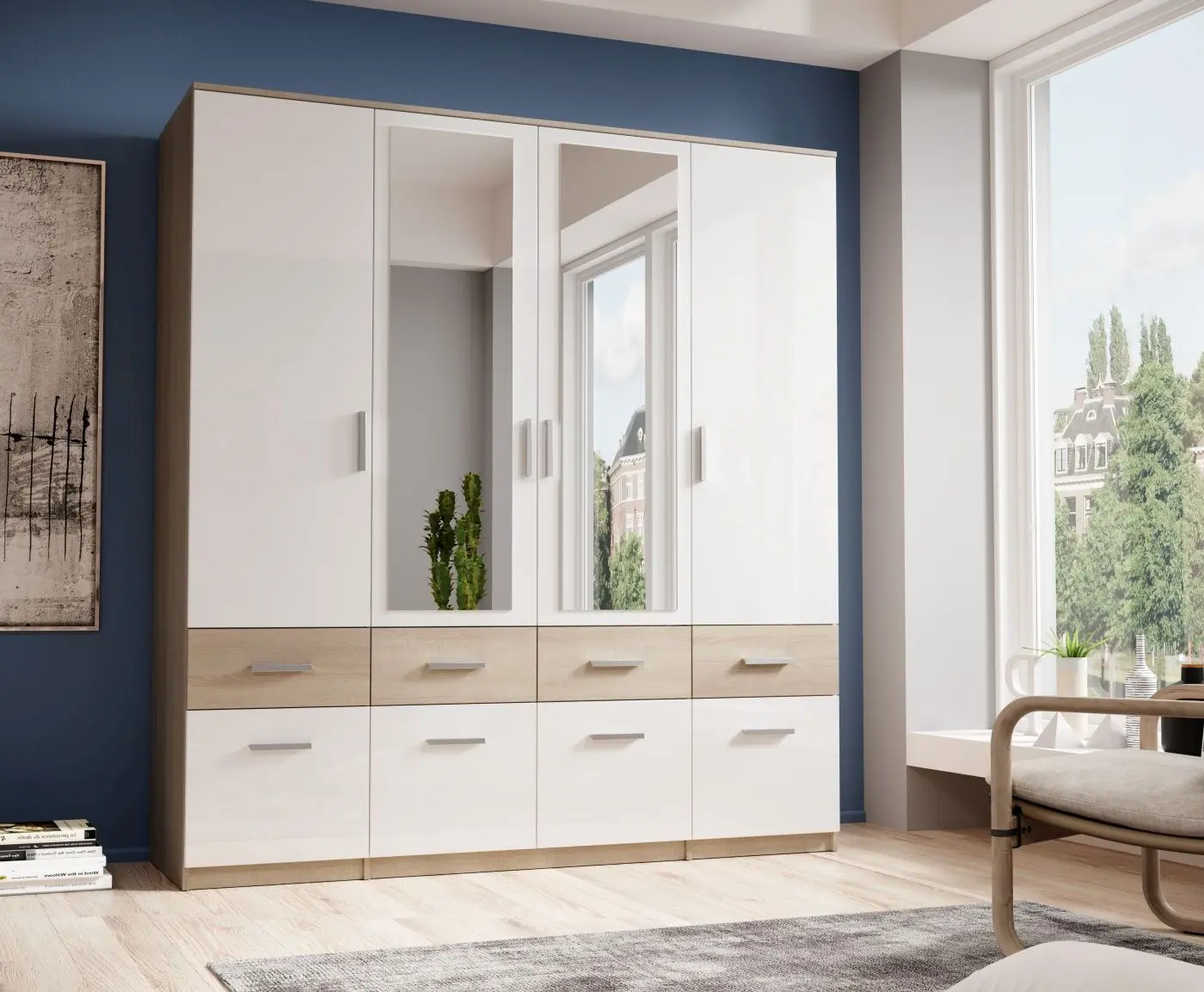 Drehtürenschrank Box Sonoma Eiche/weiß 